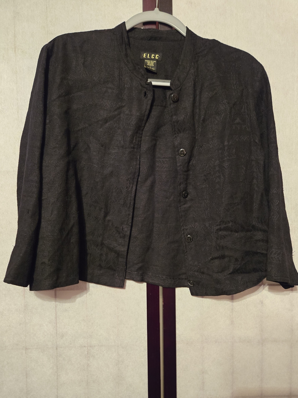 ELCC Women's Black Textured Button-Front Vintage Jacket